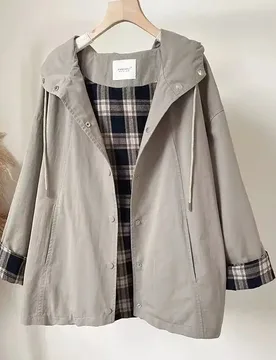 Mid-long Hooded Trench Coat Women Plaid Patchwork Coat High-end Casual Autumn New Loose Fashion Versatile Jacket Outerwear - Aliexpress - FashionsVida