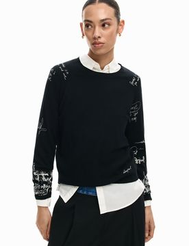 Jersey fino lettering, Mujer, Negro, XS