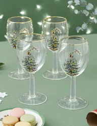 Set of 4 Christmas Tree Wine Glasses Multi