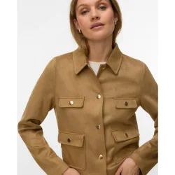 Chaqueta de ante de mujer con botón dorado