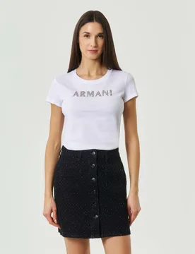 T-shirt maniche corte Exchange bianca con logo glitter - Armani - FashionsVida