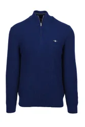 Mens Micro Textured Half Zip Knitwear Rich Navy - Blue Cotton - Size Large