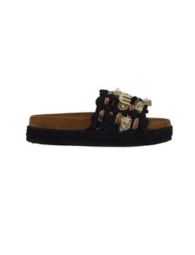 Sandali donna - monoband rope sandal fringes - nero