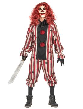 Dämonisches Clown-Kostüm für Herren Halloween-Kostüm rot-grau - male