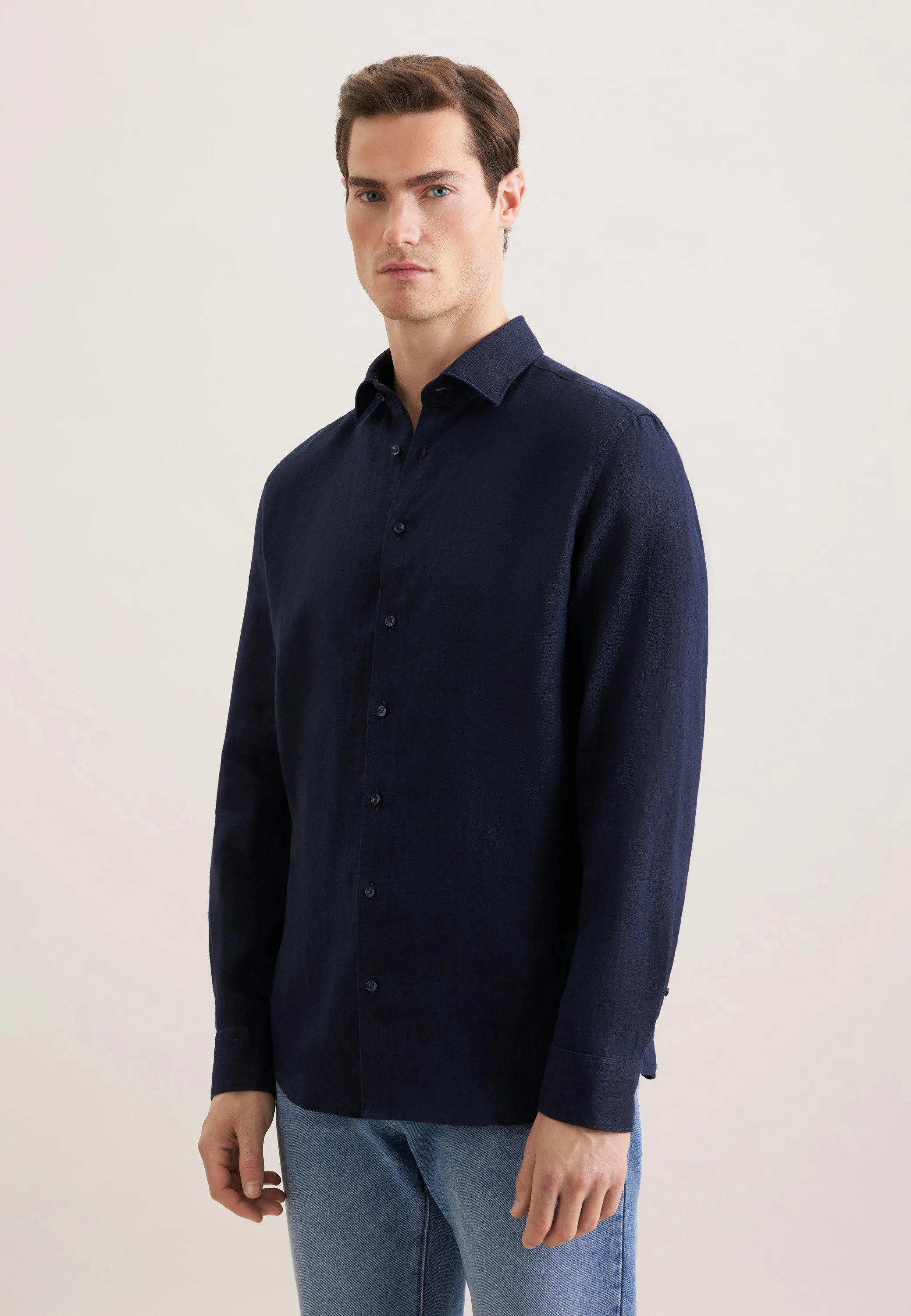 Slim Leinenhemd Uni Blau 45 - Seidensticker.com - FashionsVida