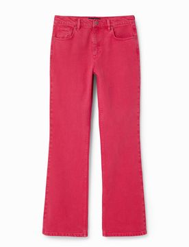 Vaqueros Flare lisos, Mujer, Algodon, Rojo, 34