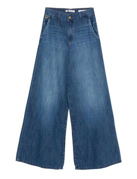 Jeans blu effetto wash a gamba larga