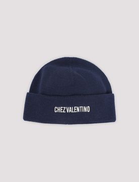 Men's Embroidered Logo Virgin Wool Beret Hat with Cuff