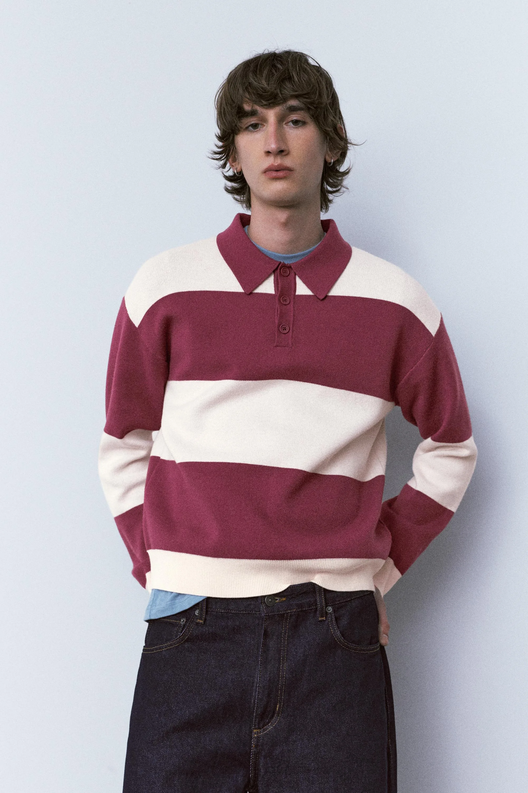 Paneled Knit Polo Shirt (Size: ) - Pull&bear - FashionsVida
