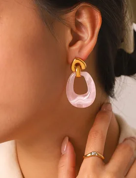 Multi Color Hollow Oval Resin Dangle Earrings 18K Gold PVD Plated Stainless Steel For Women Vintage Birthday Gift Jewelry - Aliexpress - FashionsVida