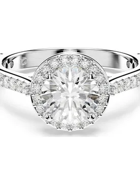 Anello Una Angelic, Taglio Round, Bianco, Placcato color argento 58 - Swarovski - FashionsVida