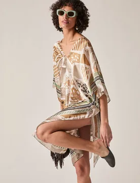 Women's Beige Petal Mosaic Kaftan - Beige - Size: One Size - James Lakeland - FashionsVida