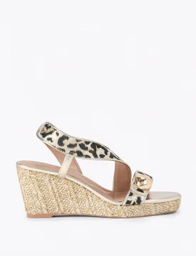 Leopard Print Strappy Wedge Sandals Silver female - Carvela - FashionsVida
