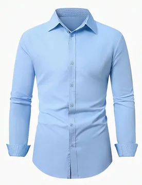 Camisa casual para hombre con cuello abatible, diseño de empalme con patrón de control de acceso, camisa de vestir de corte slim fit para negocios, - Shein - FashionsVida