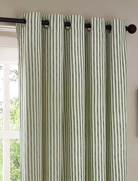 Hebden Striped Blackout Eyelet Curtains Dark Green Mix - YARD - FashionsVida