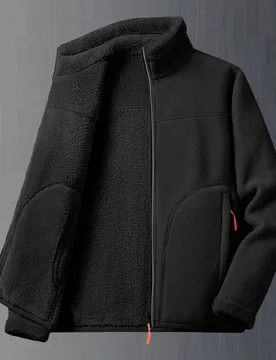 Chaqueta reversible de mujer de felpa de coral, forrada de sherpa cálida, deportiva negra para esquiar - Shein - FashionsVida