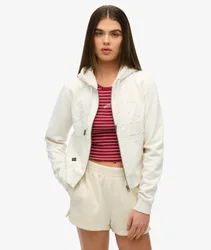 Superdry Damen Kurzes Athletic Essentials Hoodie mit Reißverschluss Weiß - Größe: 40