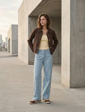 Giacca in cotone con colletto e finitura twill - marrone