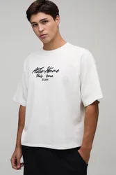 Herren Übergroßes Besticktes Waffel-Raglan-Oberteil Ecru Größe Small