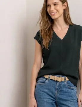T-Shirt mit Strukturmix und Tape female Grün - Street One - FashionsVida
