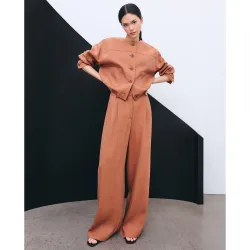 Pantalón traje mezcla lino de mujer
