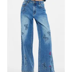 Pantalón de mujer vaquero pierna ancha estampado