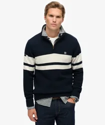 Superdry Herren Gestreifter Baumwoll-pullover mit Reißverschluss Navy - Größe: XL