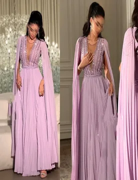 Graceful O-neck Chiffon Flowing A-line Long Party Dress Sparkly Backless Beading Crystal Evening Gown with Cape Custom Made - Aliexpress - FashionsVida