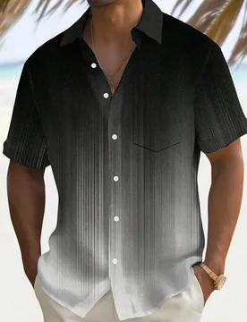 Camisa casual vintage con estampado de rayas degradadas para hombre talla grande, ligera y holgada de manga corta - Shein - FashionsVida