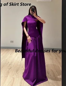 Purple Cape Evening Dress Customized Strapless Floor Length A Line Saudi Arabic Formal Party Gown Custom Size Color - Aliexpress - FashionsVida
