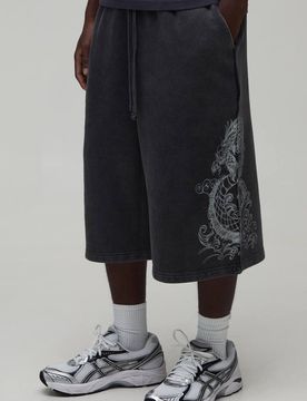 Herren Drachen Gewaschene Jersey Bermuda Jort Washed Charcoal Größe Large