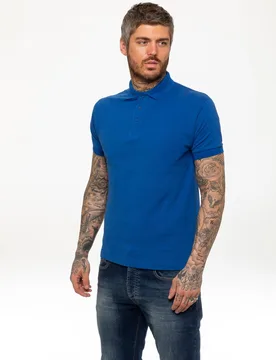 Mens Short Sleeve Polo Shirts - Blue Cotton - Size Medium - Kruze By Enzo - FashionsVida