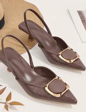 Zapatos de tacón de aguja con punta elegante y hebilla de metal, tacón de gatito, elegante, elegante - Shein - FashionsVida