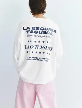 Long Sleeve Slogan T-Shirt (Size: ) - Pull&bear - FashionsVida