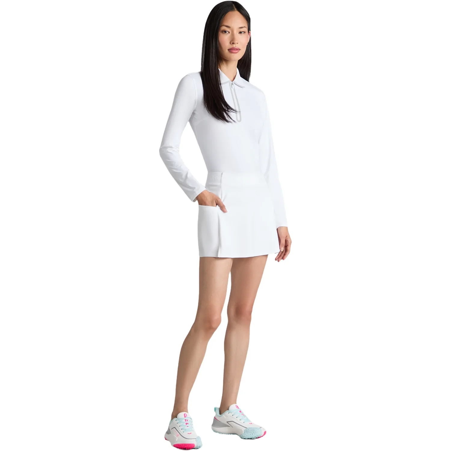 Polo Silky Tech Zip, langarm, weiss s - G/FORE - FashionsVida