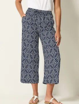 Abstract Print Wide Leg Culottes - Mid Navy - Size: 18L - M&Co - FashionsVida