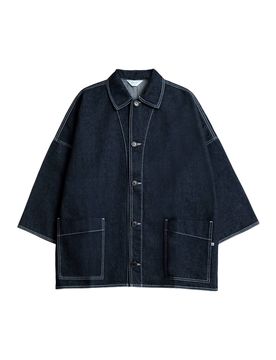 Butterfly overshirt in denim con maniche a 3/4 - blue raw