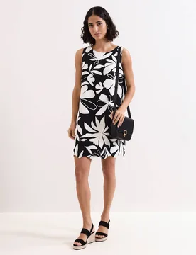 Floral Round Neck Mini Shift Dress Black Mix female - Phase Eight - FashionsVida