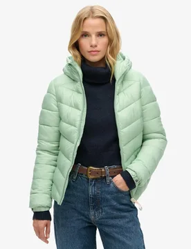 Superdry Damen Fuji Steppjacke mit Kapuze Grün - Größe: 36 - 149.99 - FashionsVida