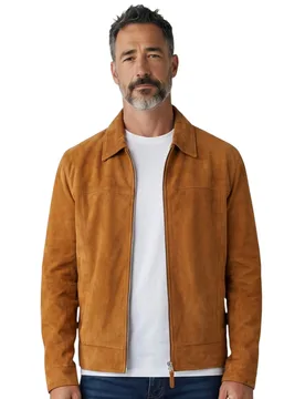 Mens Tan Goat Suede Harrington Biker Jacket - Bursa - Size 4xl - Infinity Leather - FashionsVida