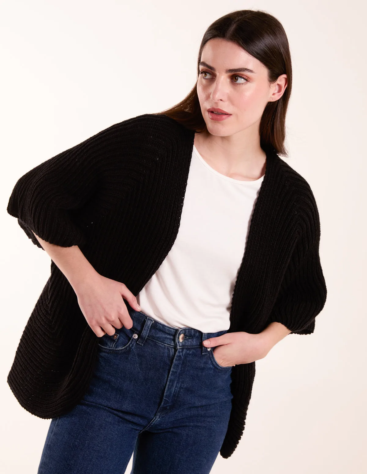Knitted Mid Length Cardigan - ONE / BLACK - female - Blue Vanilla - FashionsVida