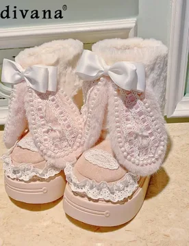 Height Increasing Snow Boots for Women Original Pink Cute Sweet Style Boots Female Furry Round Toe Short Bowknot Boots - Aliexpress - FashionsVida