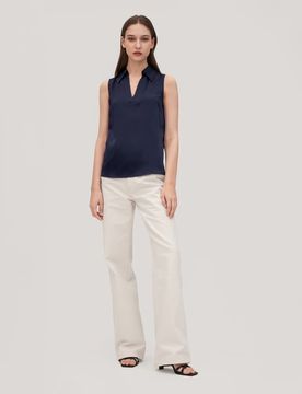 Top Soie Col En V, 100% Soie De Mûrier T-Shirt Sans Manches Régulation De La Température Chemises M