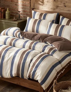 Juego de funda nórdica de 2/3 piezas con patrón de rayas retro marrón, juego de ropa de cama, acogedor y transpirable, ligero, anti-pilling, lavabl - Shein - FashionsVida