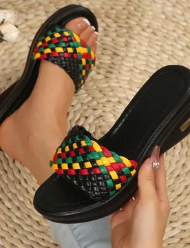 Sandalias de plataforma y cuña tejidas, estilo europeo y americano para mujeres, casuales y de moda para vestidos de verano, ropa de playa, esencial - Shein - FashionsVida