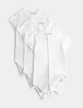 Pack Pure Cotton Bodysuits (7lbs-16 Yrs) White unisex - M&S - FashionsVida