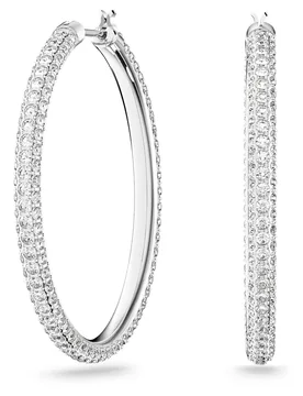 Orecchini a cerchio Dextera, Pavé, Grandi, Bianchi, Placcato rodio OS - Swarovski - FashionsVida