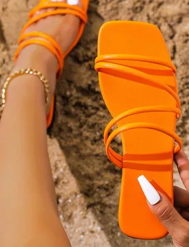 Sandalias minimalistas de color naranja sólido para mujer, elegantes y sencillas, para looks de primavera y verano - Shein - FashionsVida
