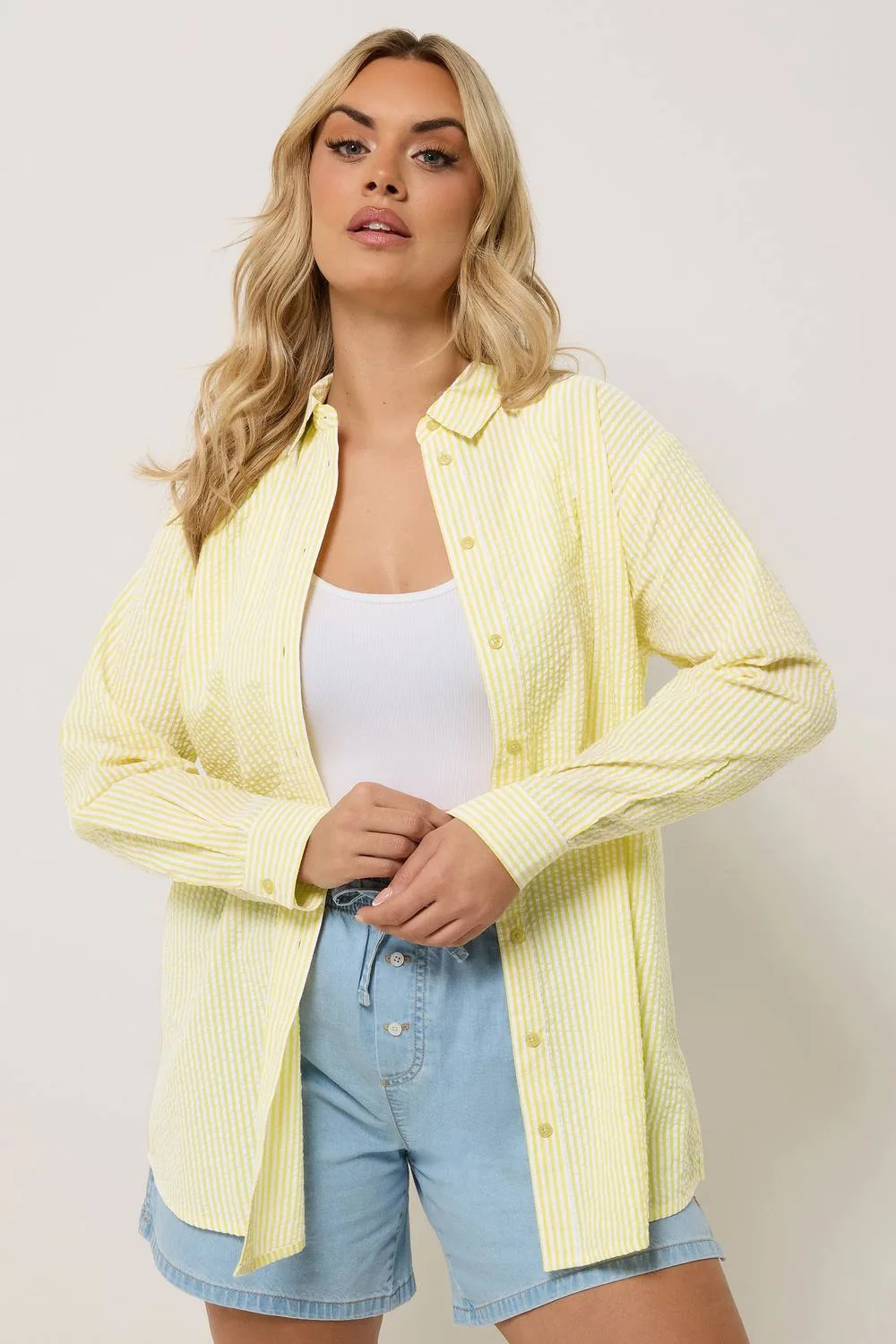 Women's Stripe Textured Shirt in Lemon Size: 18 - Lemon - Size: 18 - Yours - FashionsVida
