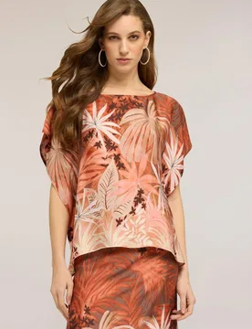 Blusa de mujer kimono de satén con estampado ajuste holgado - Motivi - FashionsVida